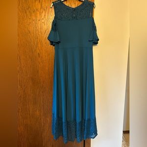 Teal open shoulder long dress